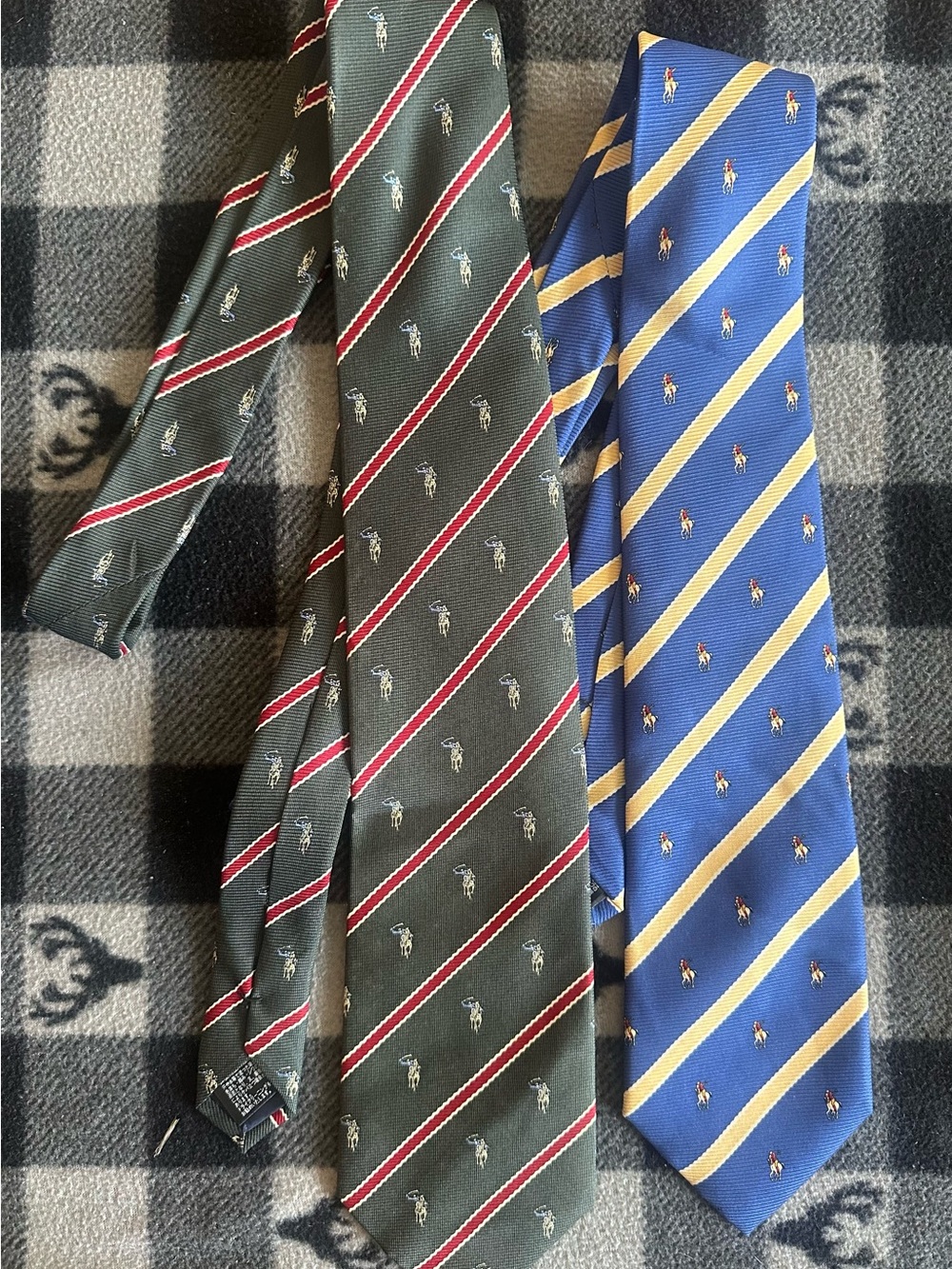 Polo by Ralph Lauren Green & Blue Striped Polo Pony Silk Ties